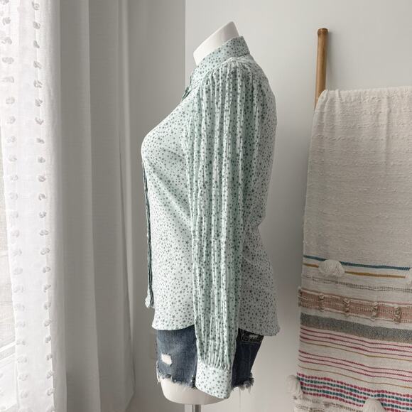 The Shirt Rochelle Behrens Blue Star Print Long Puff Sleeves Button Down Shirt M - Picture 5 of 11